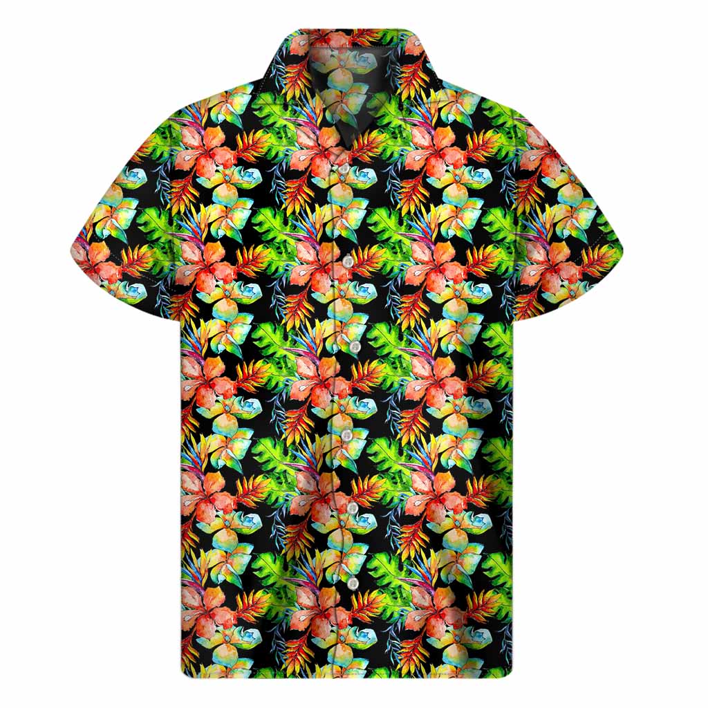 Tropical Hawaii Flowers Pattern Print Men's Short Sleeve Shirt