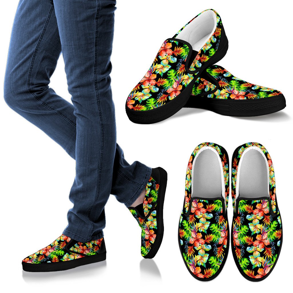 Tropical Hawaii Flowers Pattern Print Men's Slip On Shoes