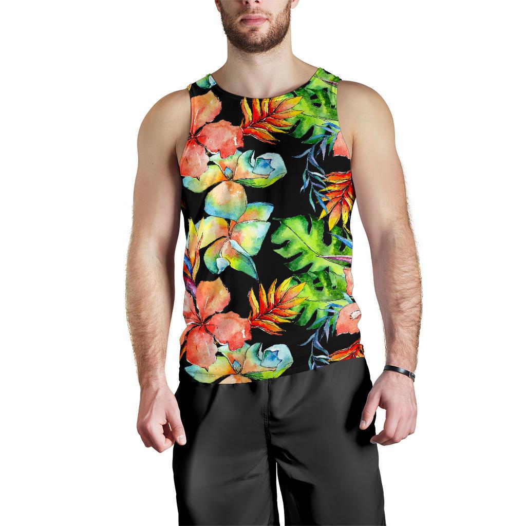 Tropical Hawaii Flowers Pattern Print Men's Tank Top