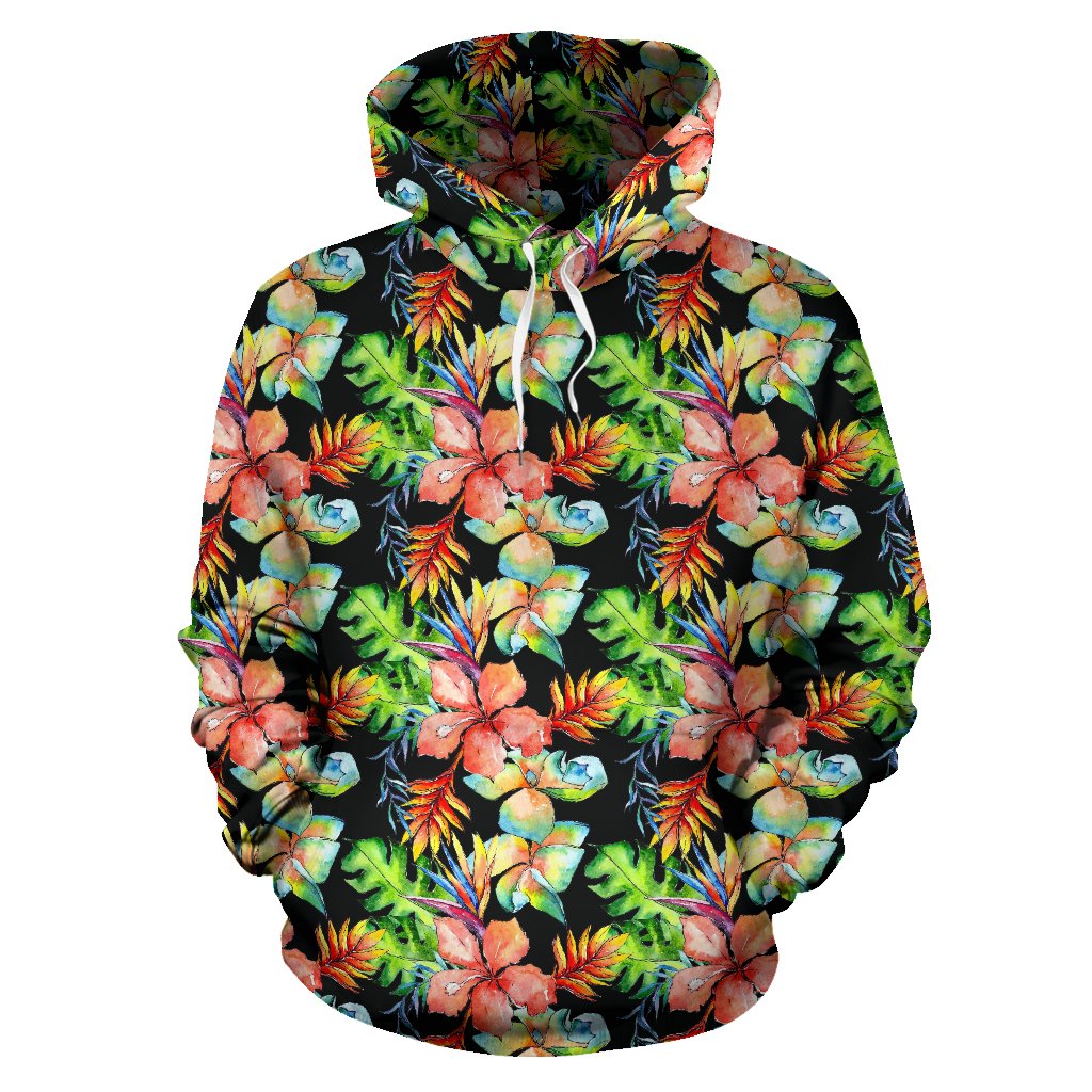 Tropical Hawaii Flowers Pattern Print Pullover Hoodie