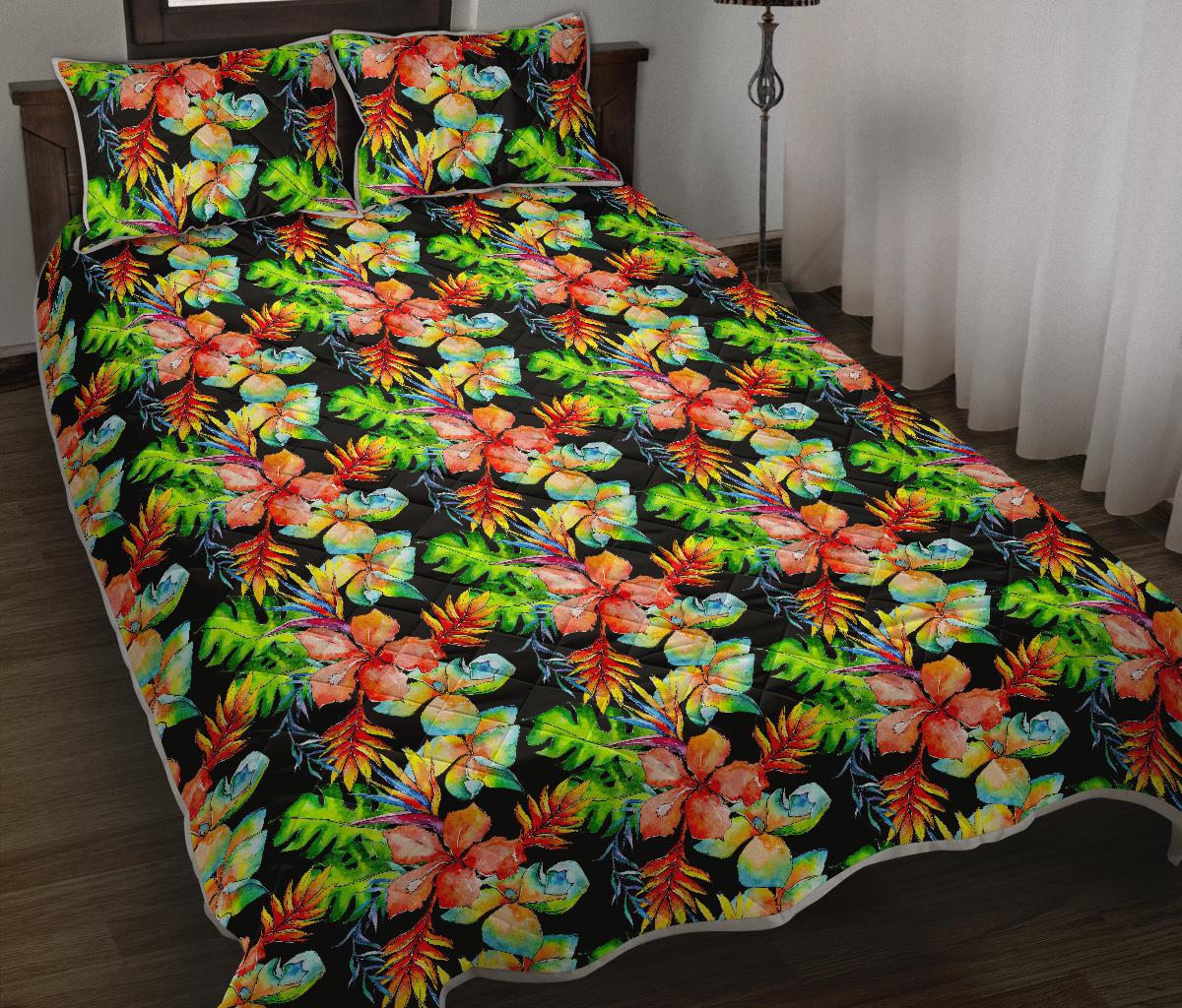 Tropical Hawaii Flowers Pattern Print Quilt Bed Set