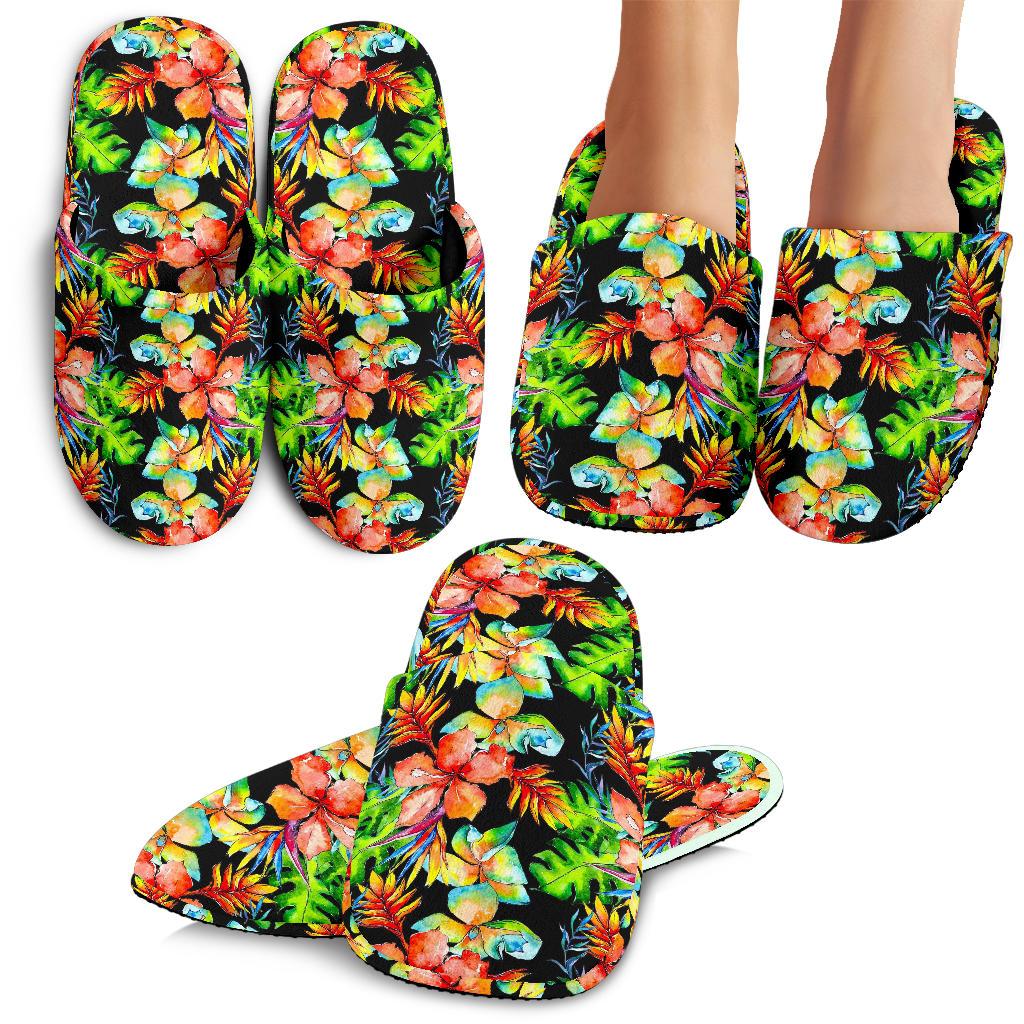 Tropical Hawaii Flowers Pattern Print Slippers