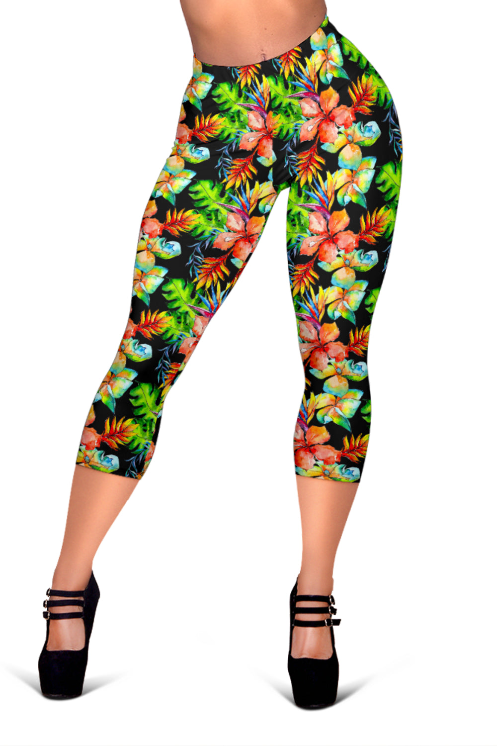 Tropical Hawaii Flowers Pattern Print Women's Capri Leggings