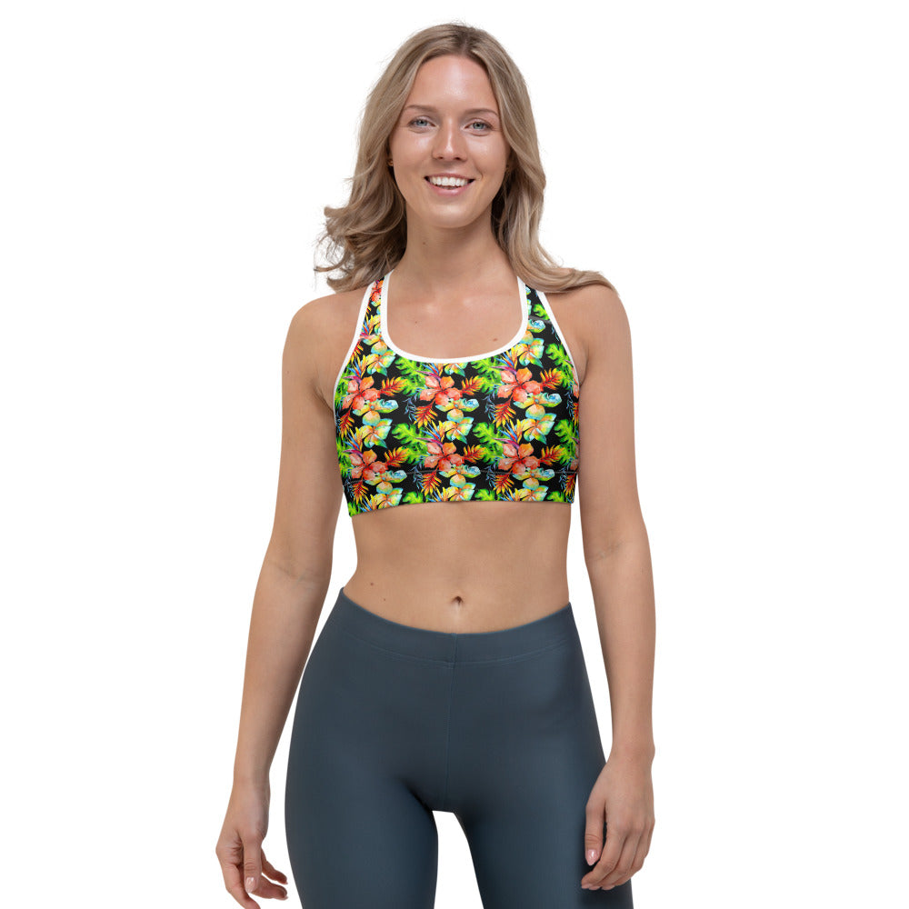 Tropical Hawaii Flowers Pattern Print Women's Sports Bra