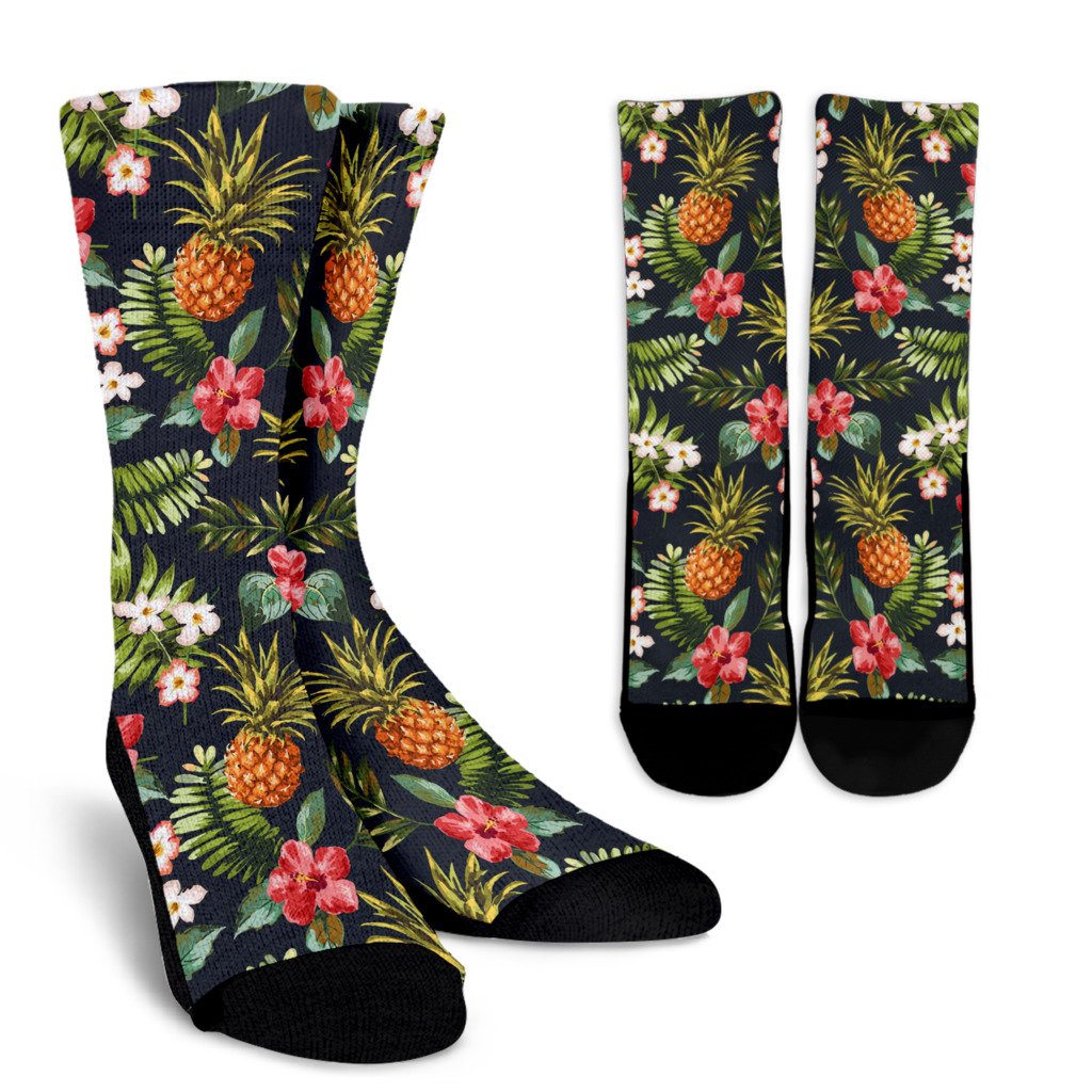 Tropical Hawaii Pineapple Pattern Print Crew Socks