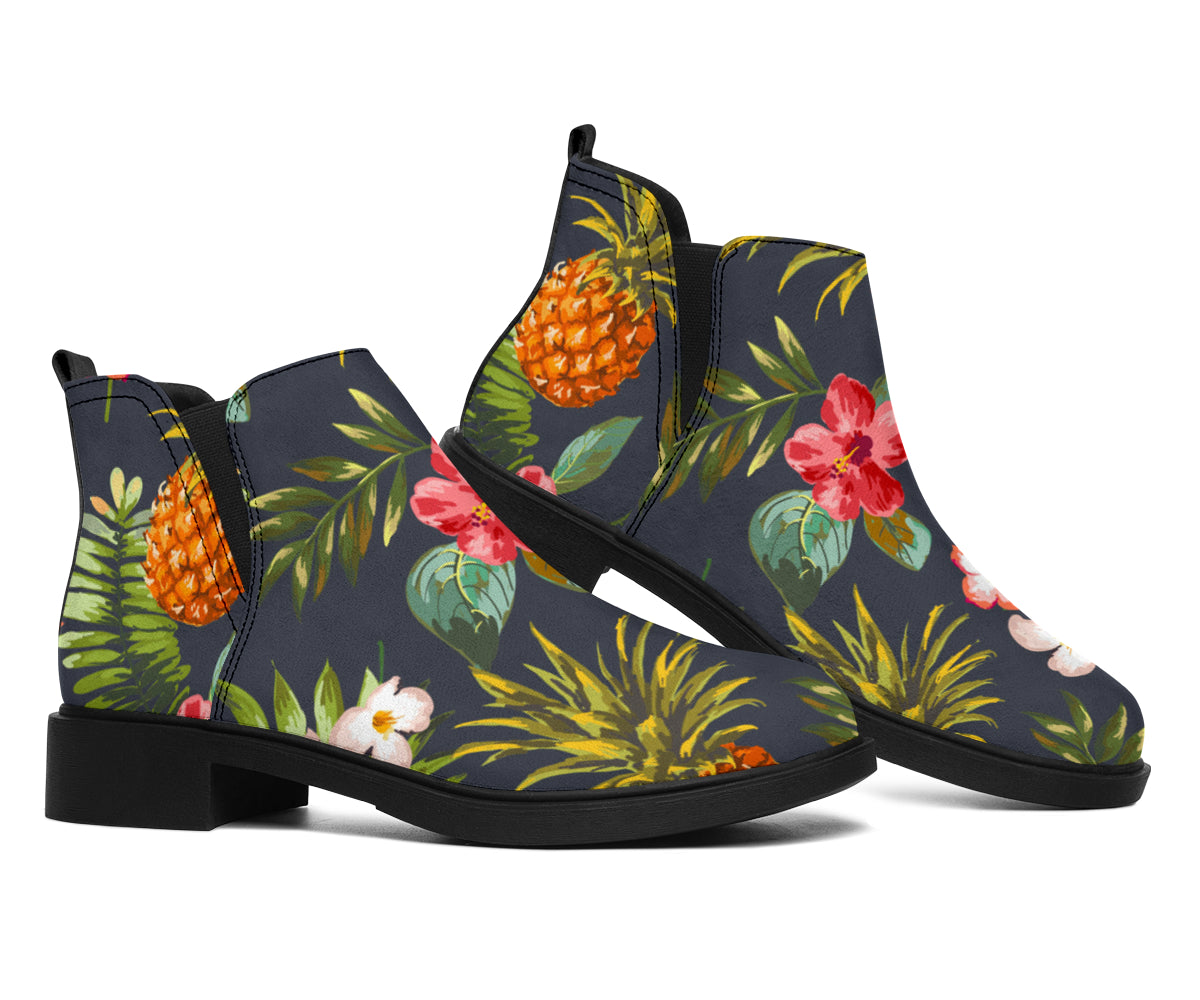 Tropical Hawaii Pineapple Pattern Print Flat Ankle Boots