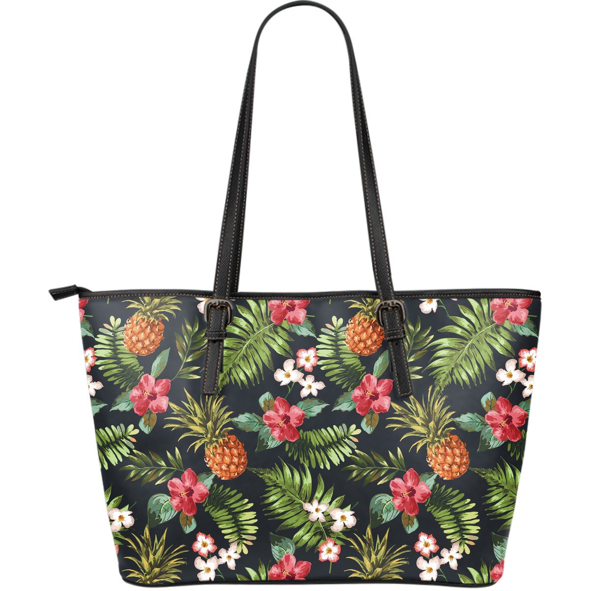 Tropical Hawaii Pineapple Pattern Print Leather Tote Bag