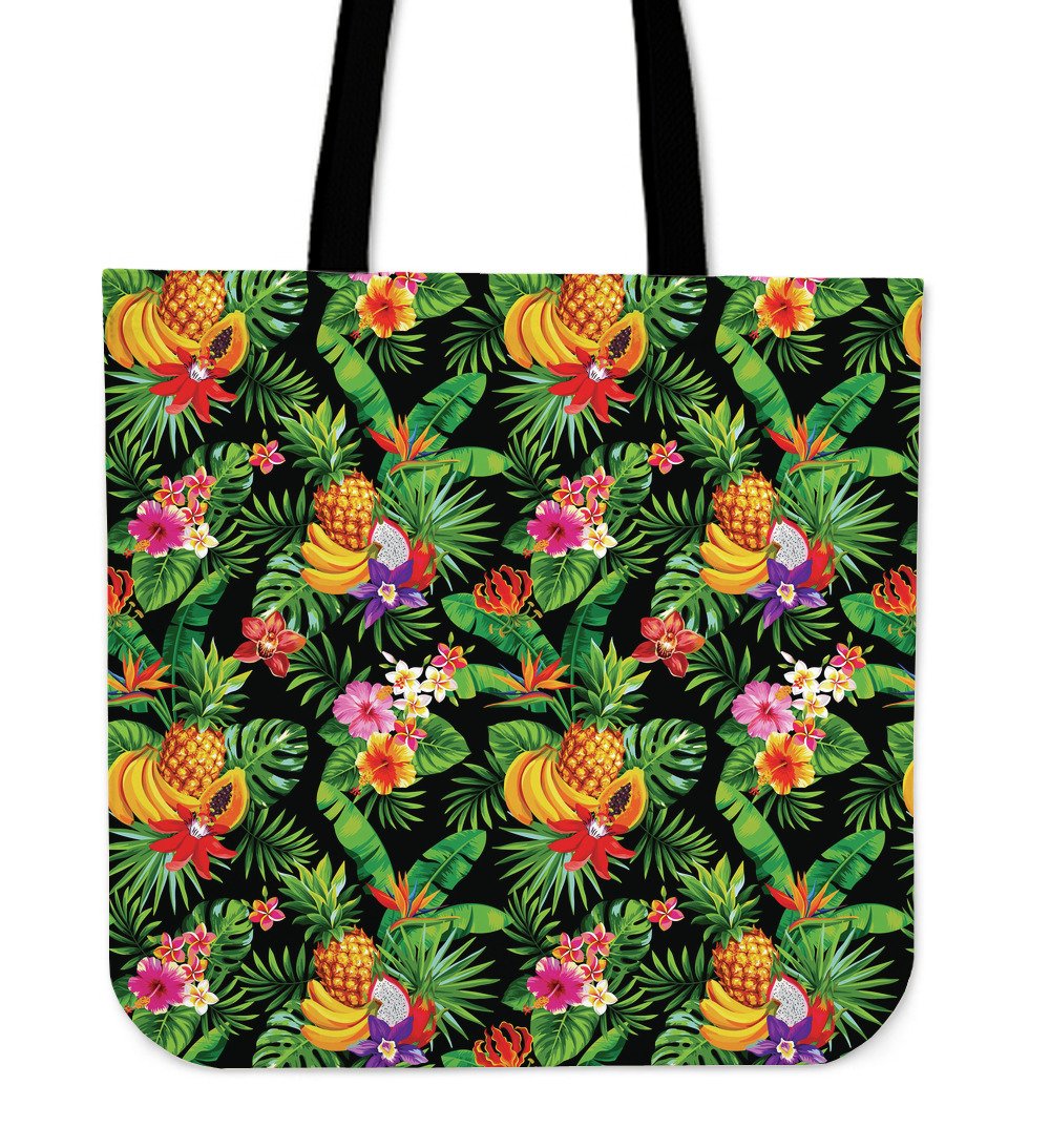 Tropical Hawaiian Fruits Pattern Print Canvas Tote Bag