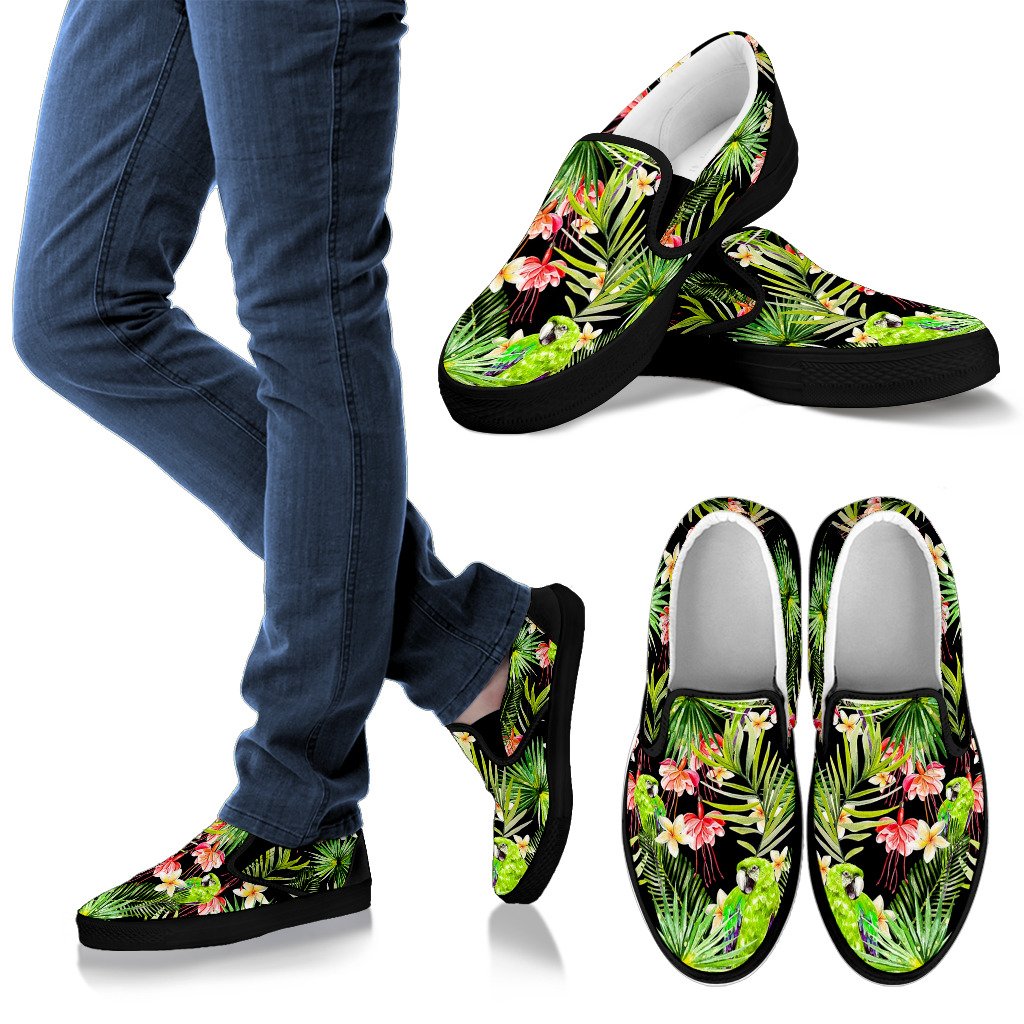 Tropical Hawaiian Parrot Pattern Print Men's Slip On Shoes