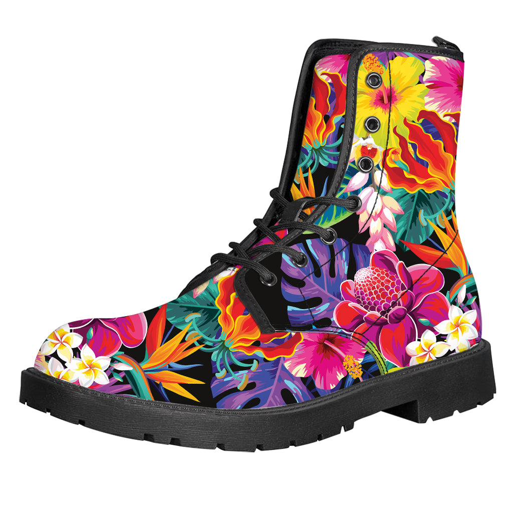 Tropical Hummingbird Print Leather Boots