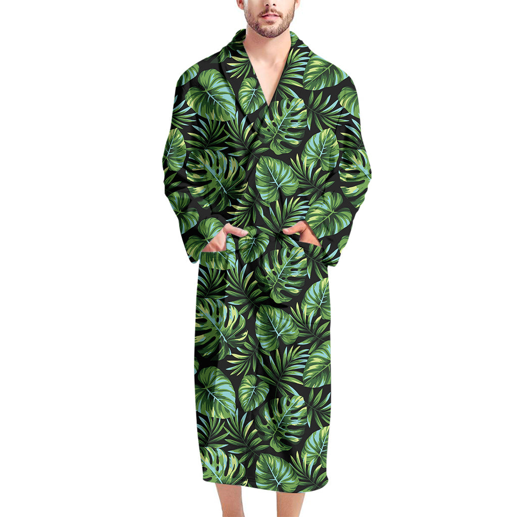 Tropical Monstera Leaves Pattern Print Men's Bathrobe