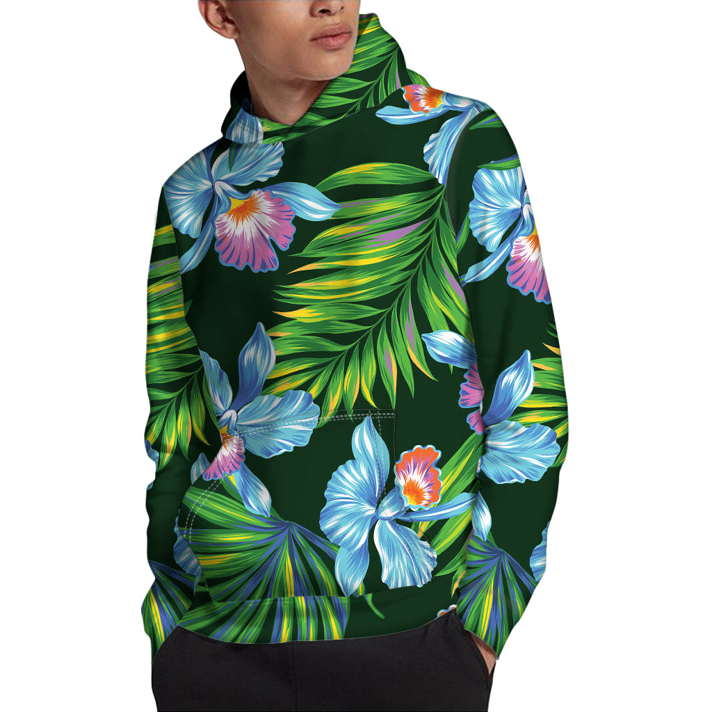 Tropical Orchid Flower Pattern Print Pullover Hoodie