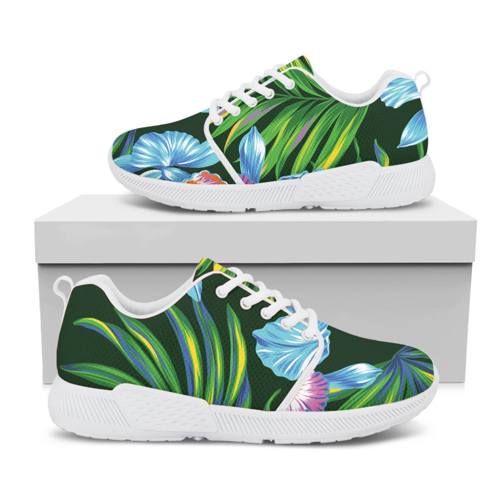 Tropical Orchid Flower Pattern Print White Athletic Shoes
