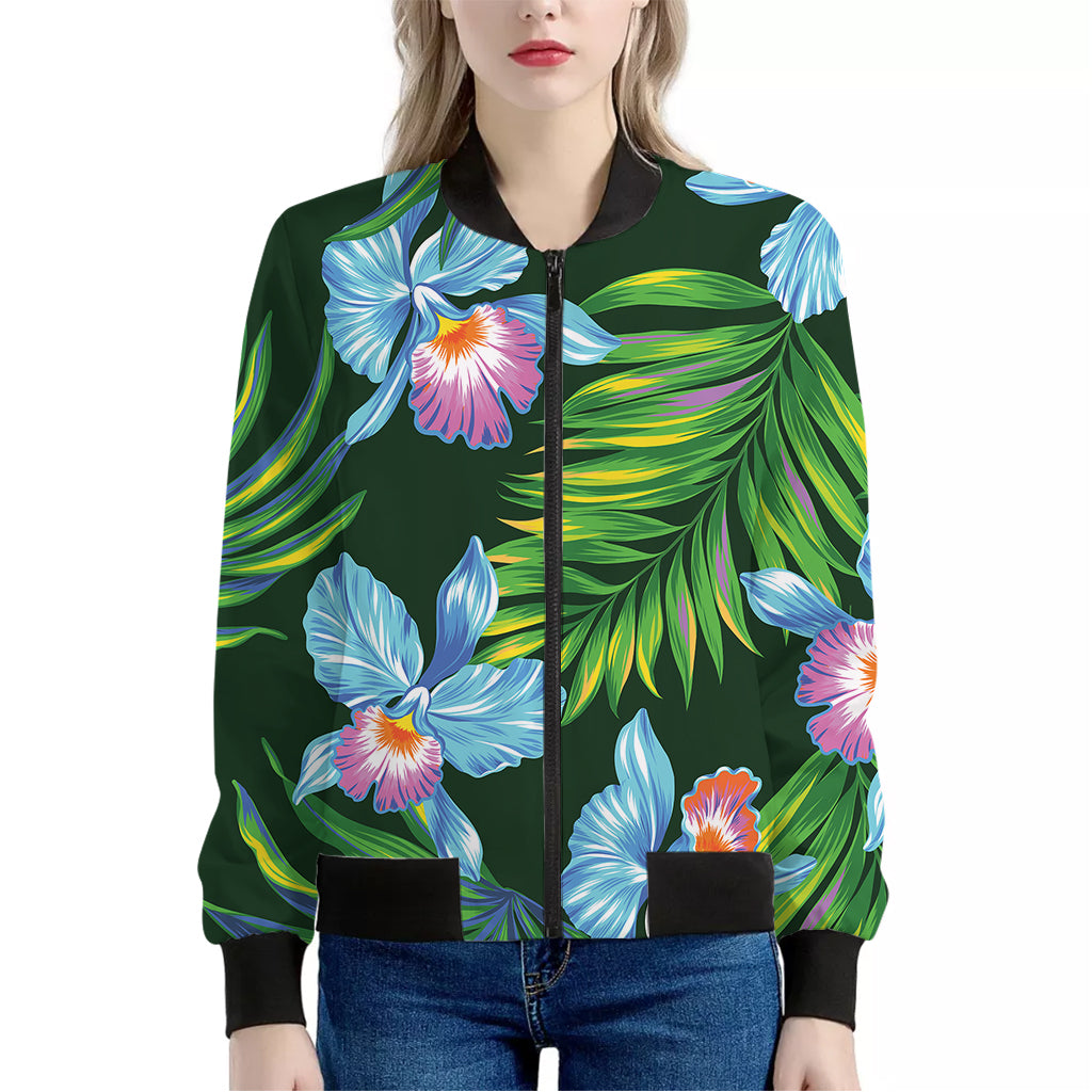 Tropical Orchid Flower Pattern Print Women's Bomber Jacket