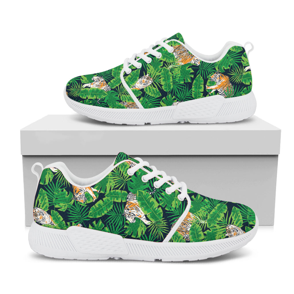 Tropical Tiger Pattern Print White Athletic Shoes