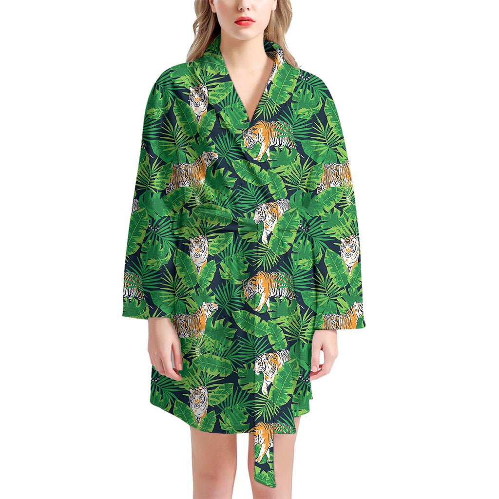 Tropical Tiger Pattern Print Women's Bathrobe