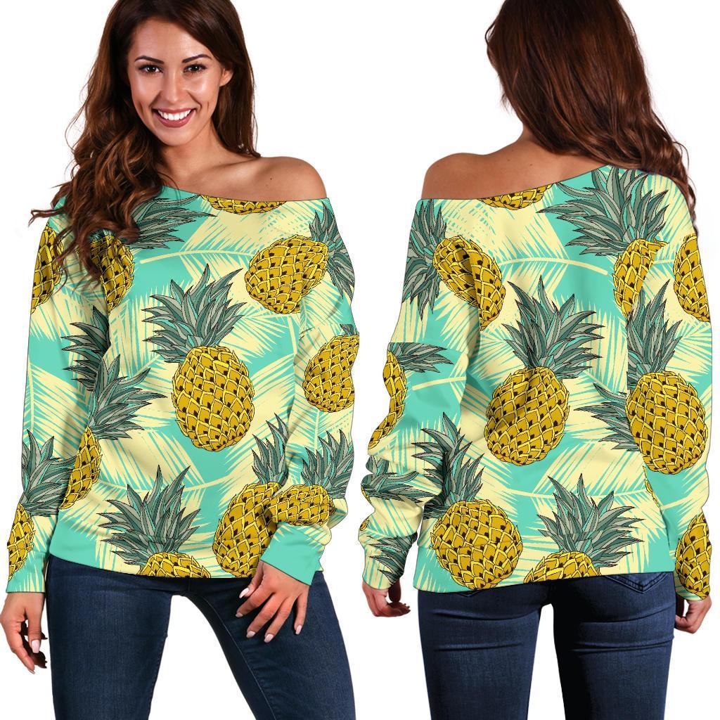 Tropical Vintage Pineapple Pattern Print Women's Off-Shoulder Sweatshirt
