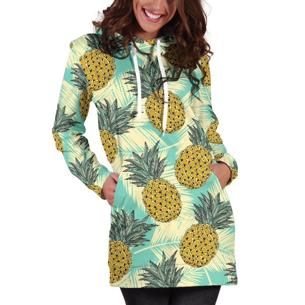 Tropical Vintage Pineapple Pattern Print Women's Pullover Hoodie Dress