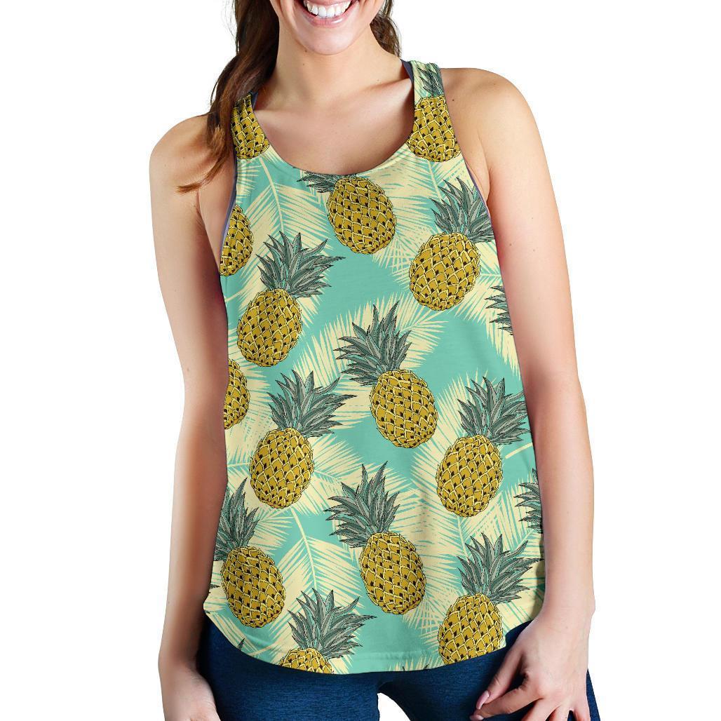 Tropical Vintage Pineapple Pattern Print Women's Racerback Tank Top