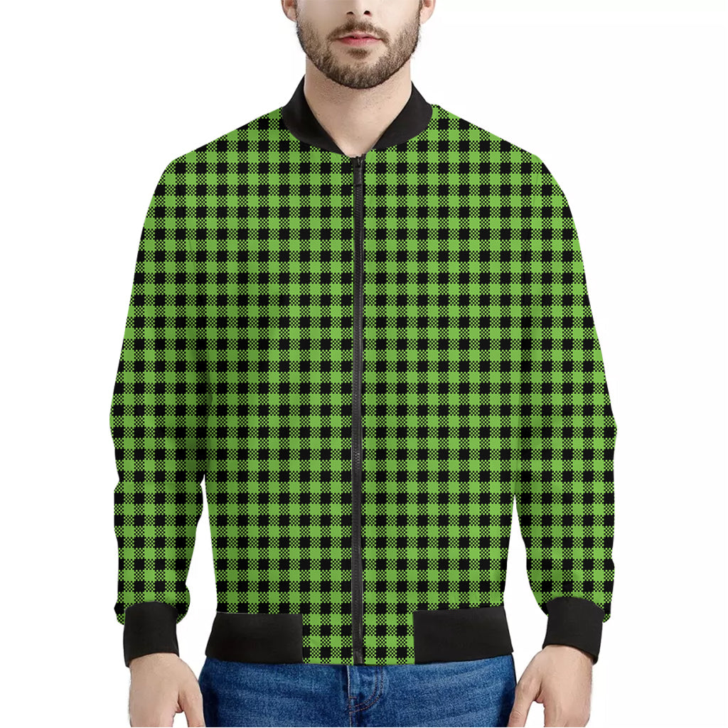 UFO Green Buffalo Plaid Print Men's Bomber Jacket