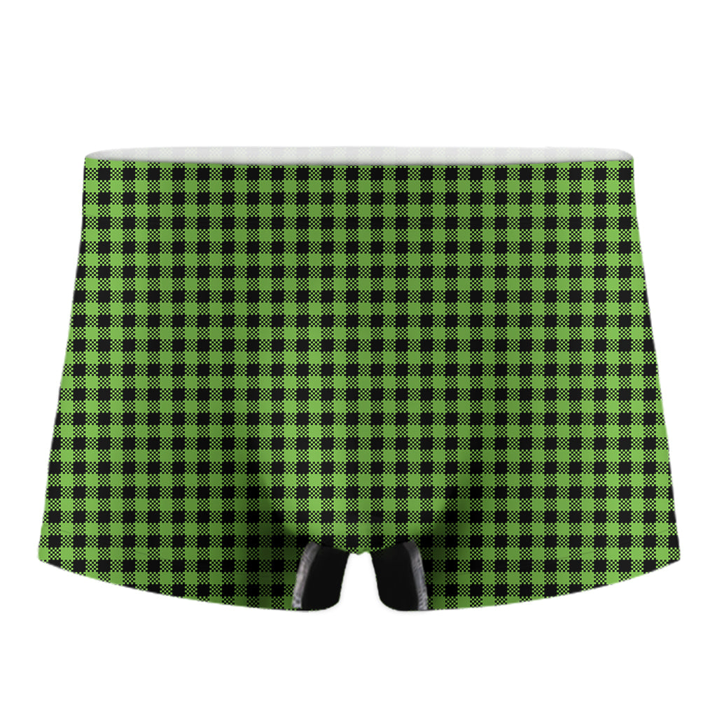 UFO Green Buffalo Plaid Print Men's Boxer Briefs