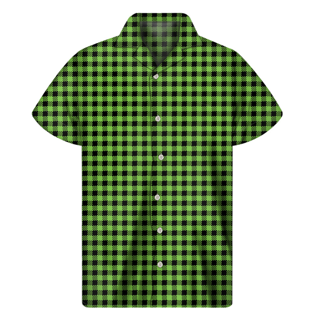 UFO Green Buffalo Plaid Print Men's Short Sleeve Shirt