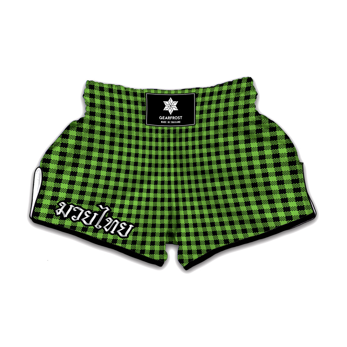 UFO Green Buffalo Plaid Print Muay Thai Boxing Shorts