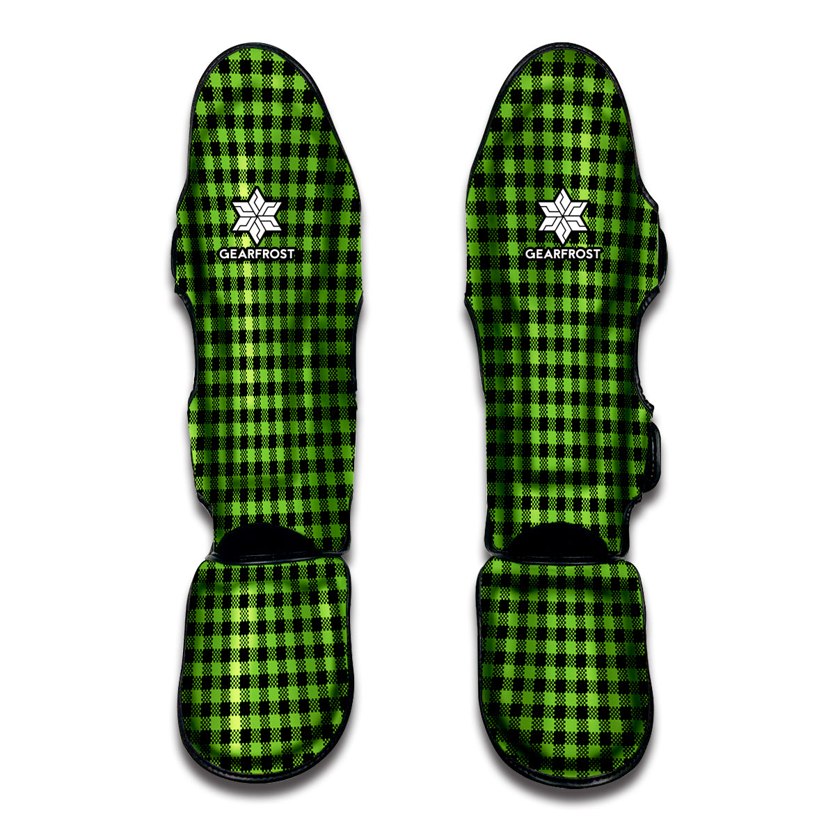 UFO Green Buffalo Plaid Print Muay Thai Shin Guards