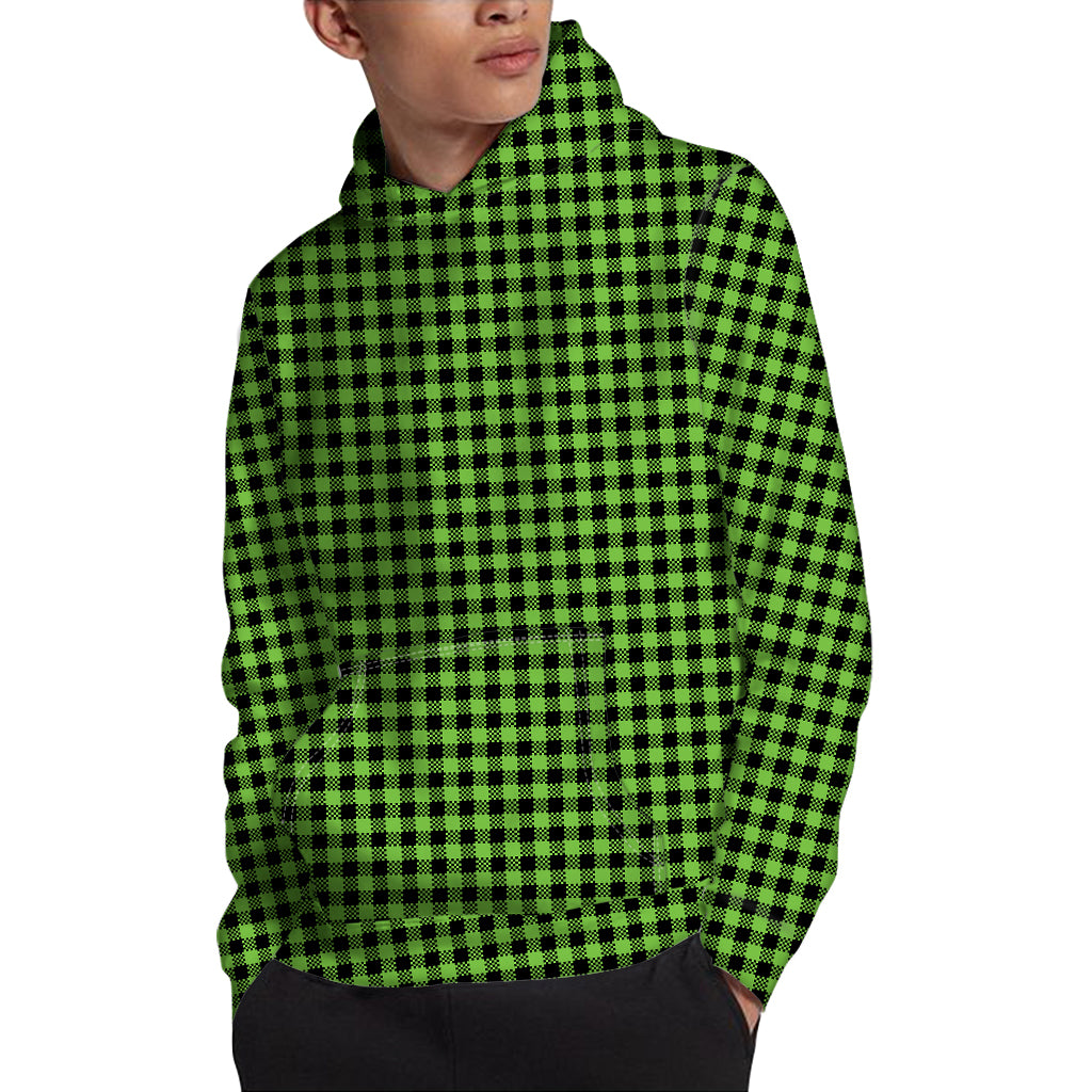 UFO Green Buffalo Plaid Print Pullover Hoodie