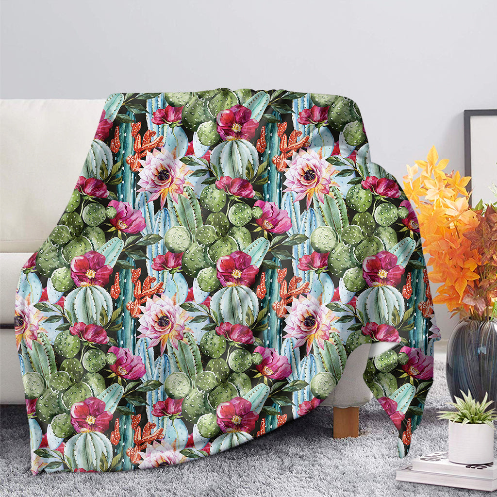 Vintage Cactus And Flower Print Blanket