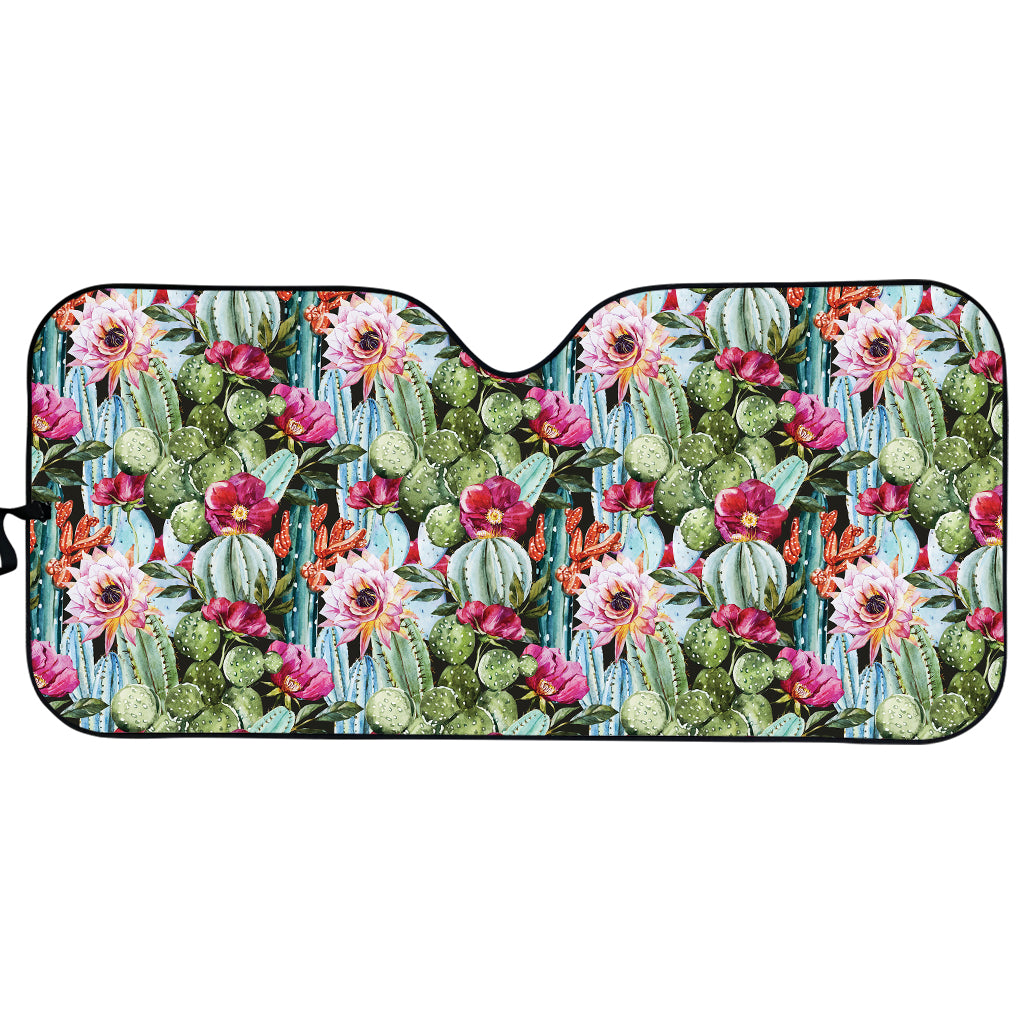 Vintage Cactus And Flower Print Car Sun Shade