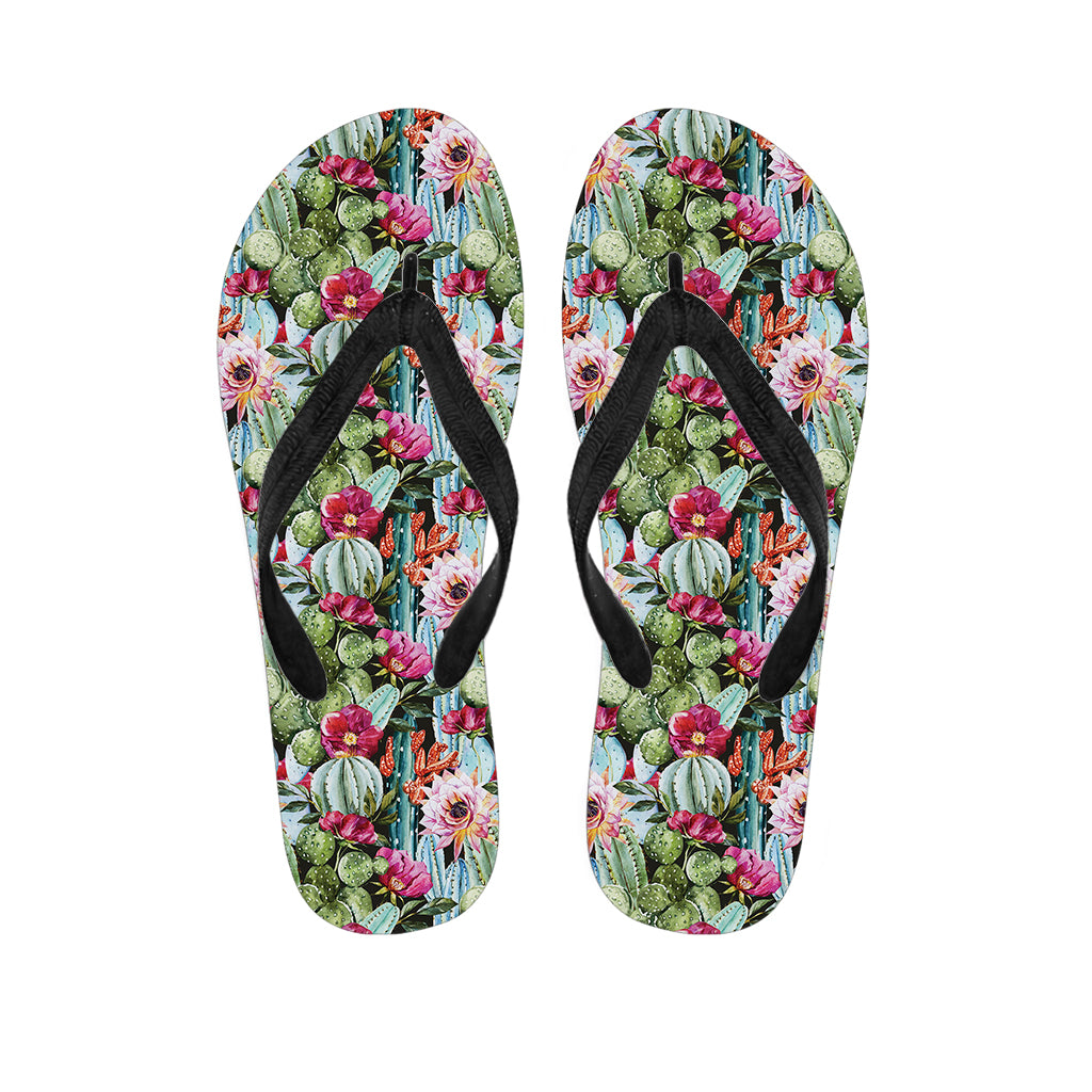 Vintage Cactus And Flower Print Flip Flops