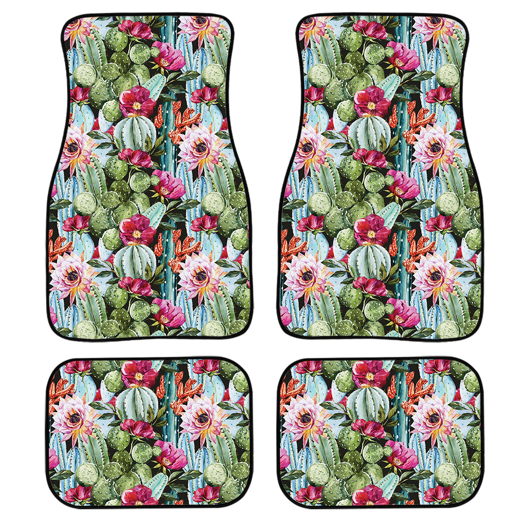 Vintage Cactus And Flower Print Front and Back Car Floor Mats