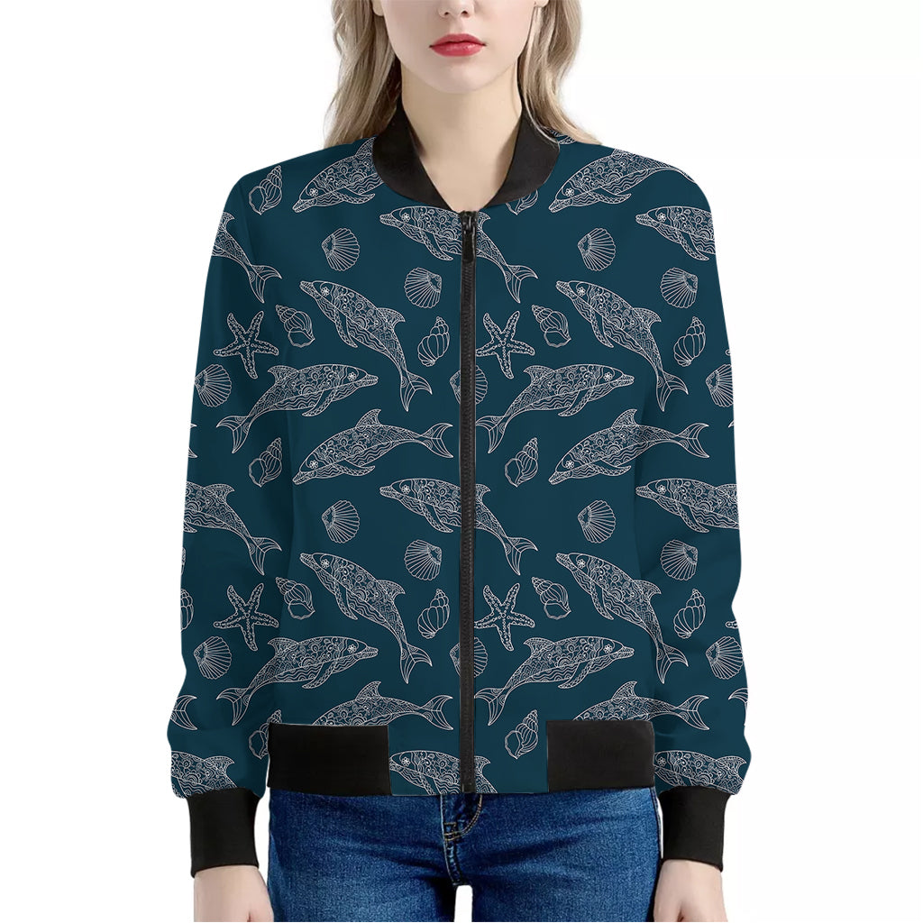 Vintage Dolphins Pattern Print Women's Bomber Jacket