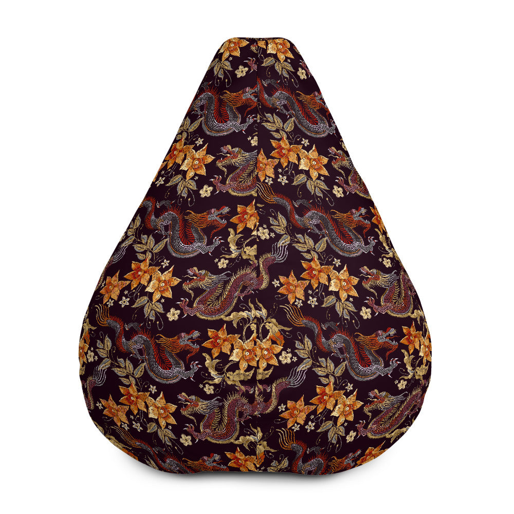 Vintage Dragon Flower Pattern Print Bean Bag Cover