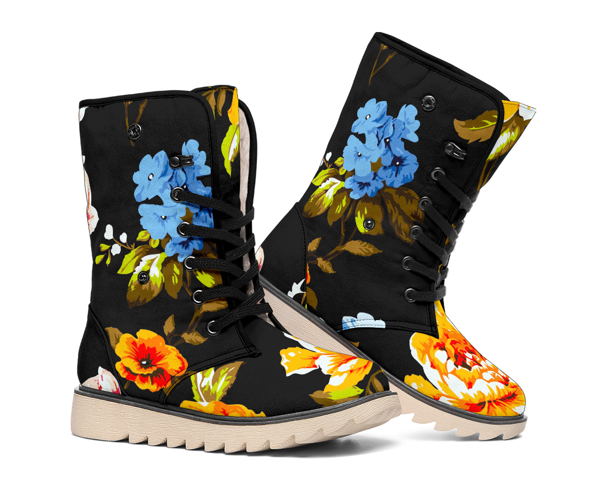 Vintage Floral Flower Pattern Print Winter Boots