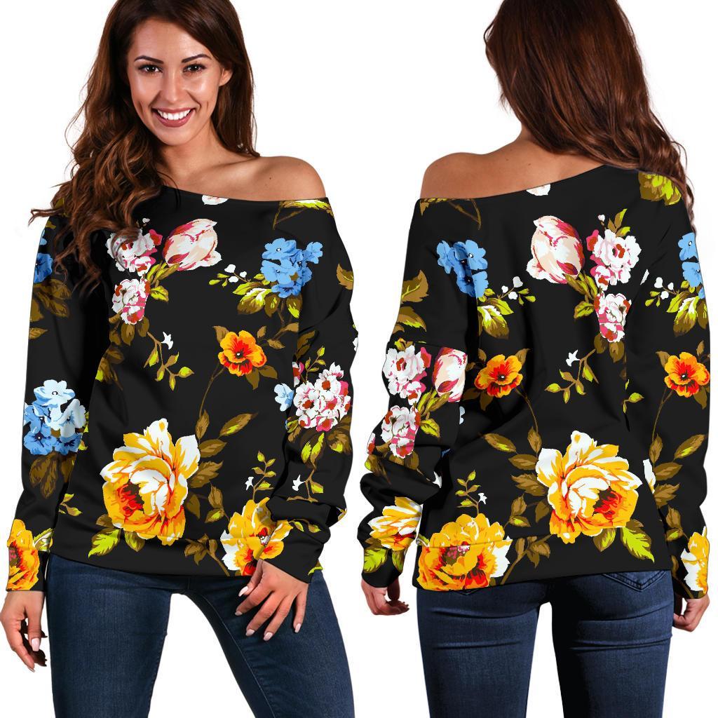 Vintage Floral Flower Pattern Print Women's Off-Shoulder Sweatshirt
