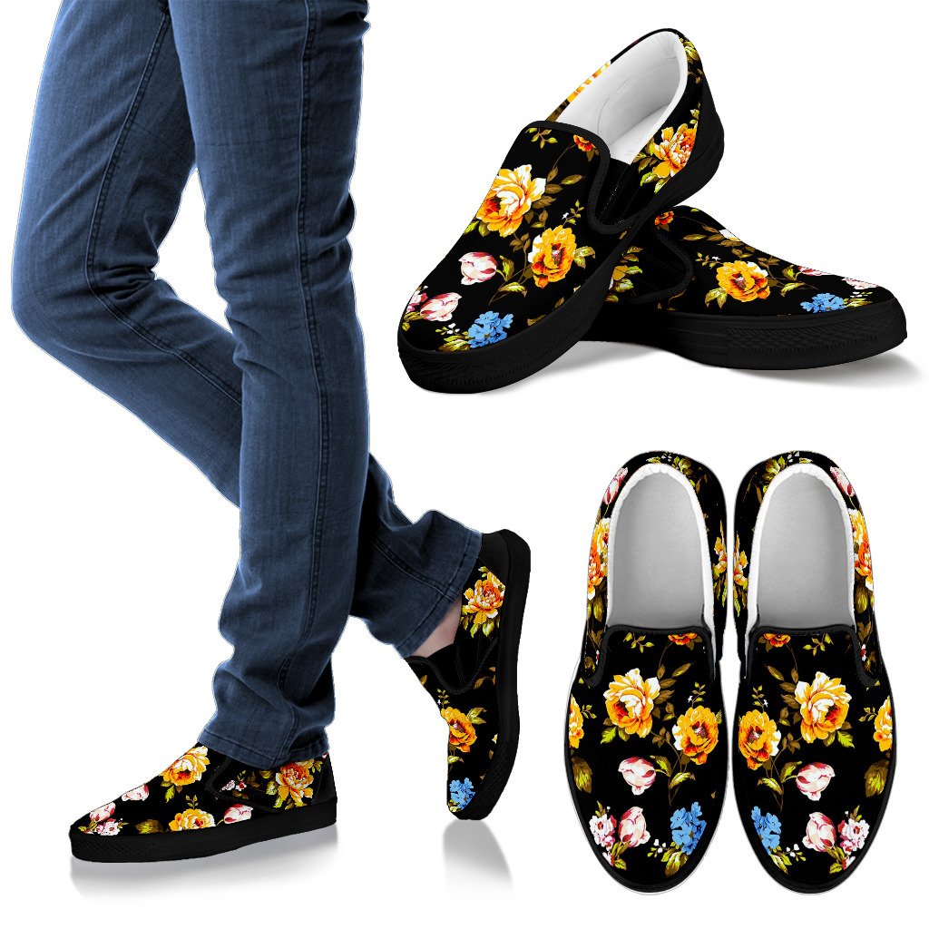 Vintage Floral Flower Pattern Print Women's Slip On Shoes