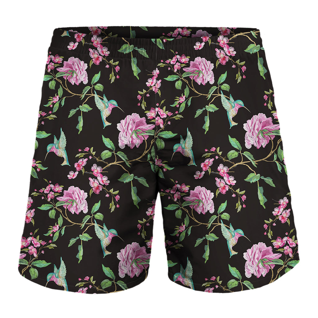 Vintage Floral Hummingbird Print Men's Shorts