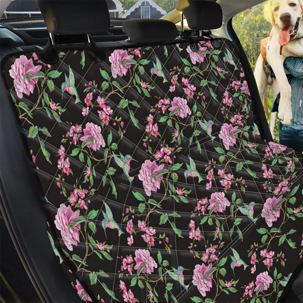 Vintage Floral Hummingbird Print Pet Car Back Seat Cover