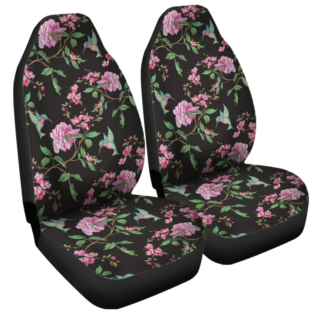 Vintage Floral Hummingbird Print Universal Fit Car Seat Covers