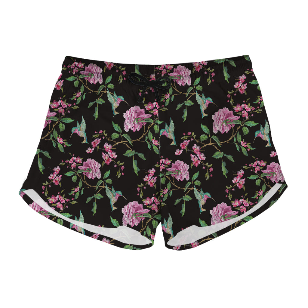 Vintage Floral Hummingbird Print Women's Shorts