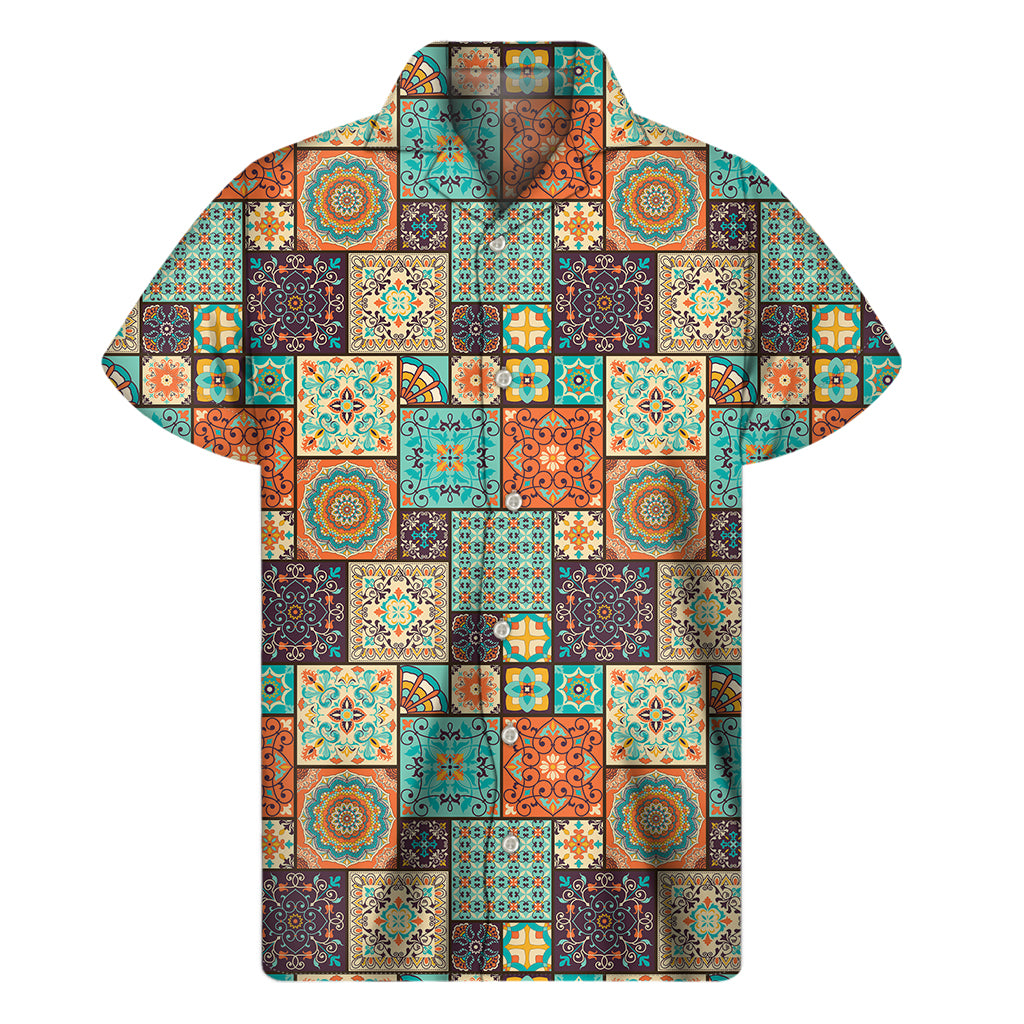 Vintage Floral Patchwork Pattern Print Men's Short Sleeve Shirt