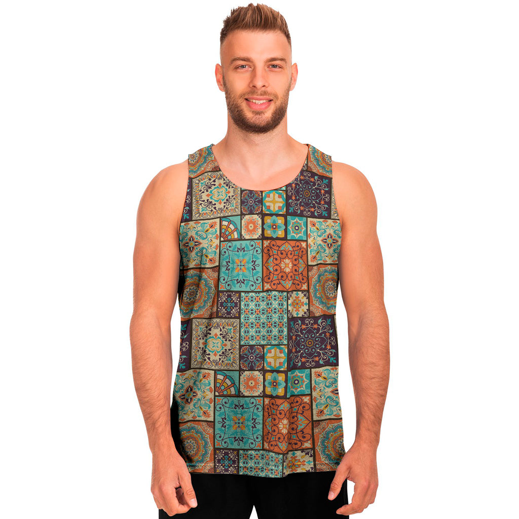 Vintage Floral Patchwork Pattern Print Men's Tank Top