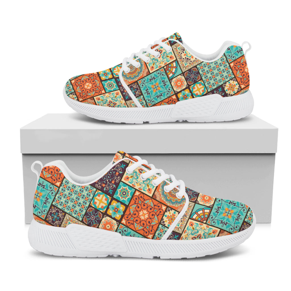 Vintage Floral Patchwork Pattern Print White Athletic Shoes