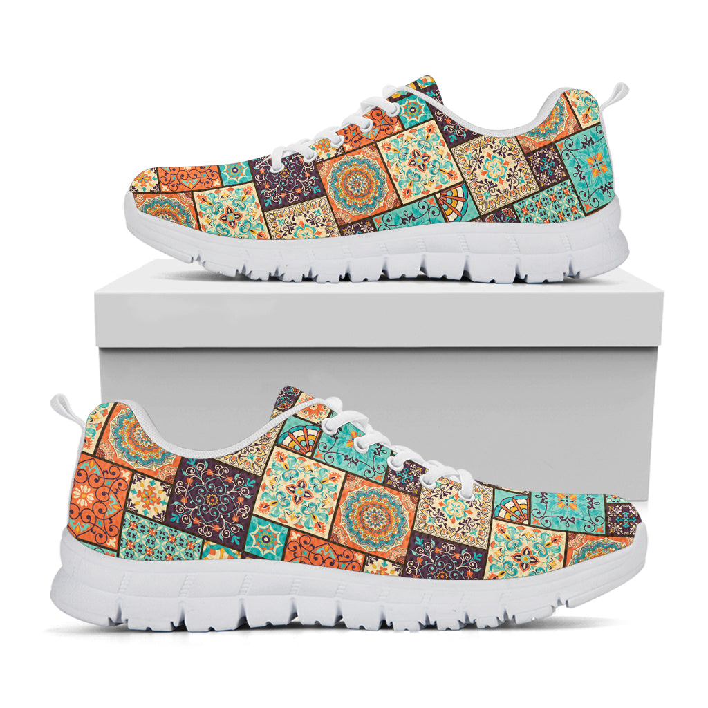 Vintage Floral Patchwork Pattern Print White Sneakers