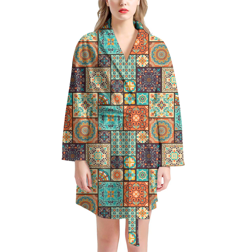 Vintage Floral Patchwork Pattern Print Women's Bathrobe