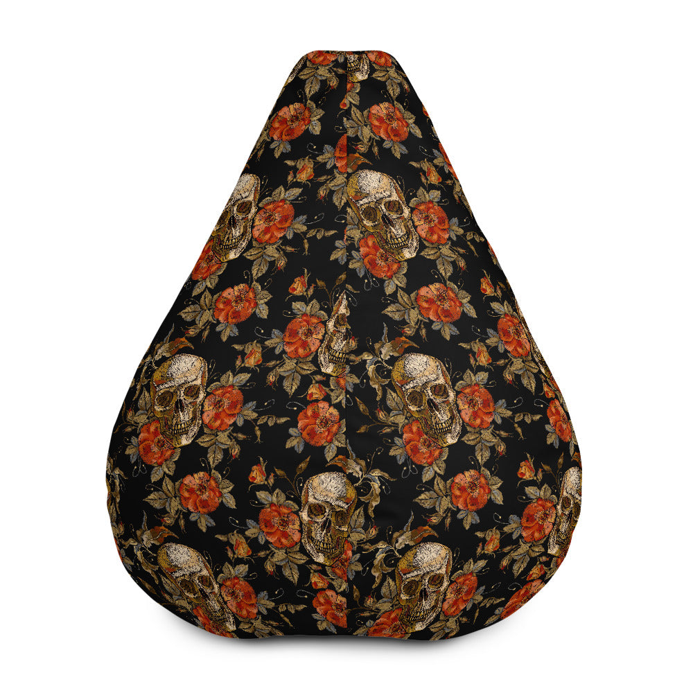 Vintage Floral Skull Pattern Print Bean Bag Cover
