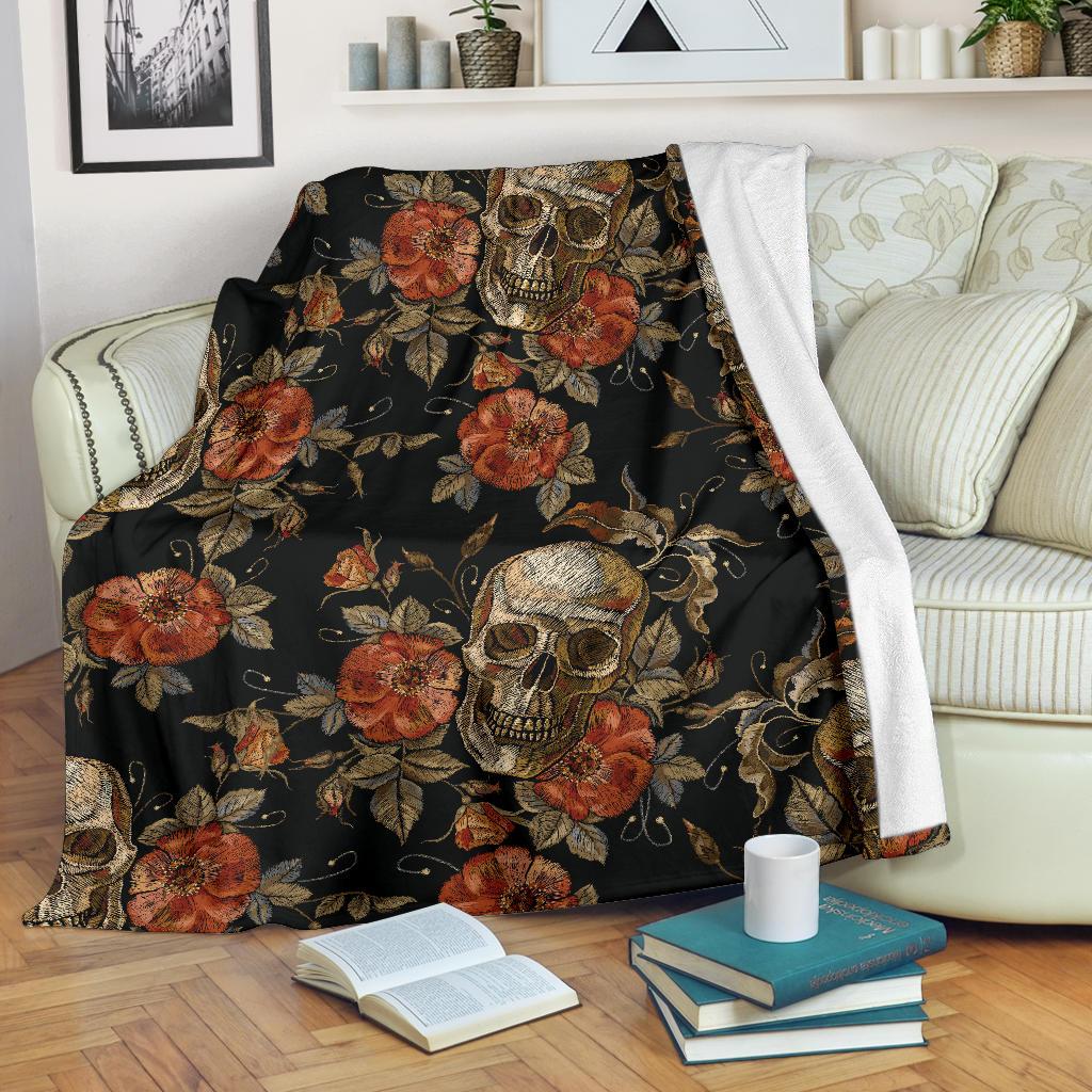 Vintage Floral Skull Pattern Print Blanket