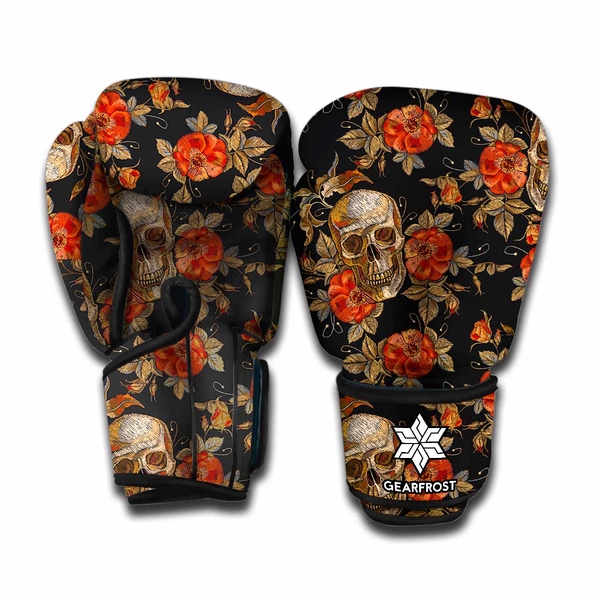 Vintage Floral Skull Pattern Print Boxing Gloves